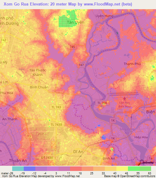 Xom Go Rua,Vietnam Elevation Map