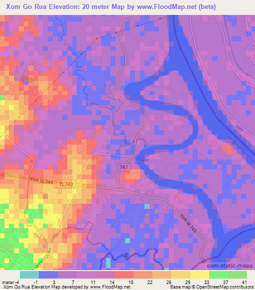 Xom Go Rua,Vietnam Elevation Map