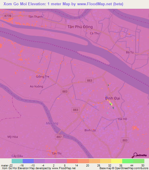 Xom Go Moi,Vietnam Elevation Map