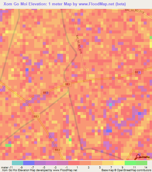 Xom Go Moi,Vietnam Elevation Map