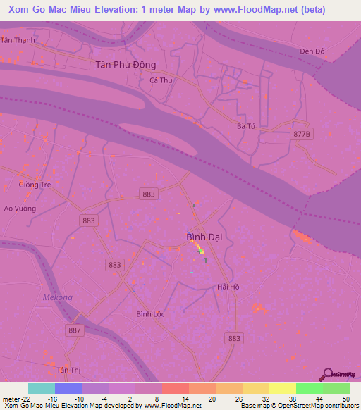 Xom Go Mac Mieu,Vietnam Elevation Map