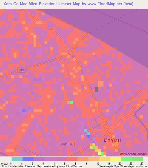 Xom Go Mac Mieu,Vietnam Elevation Map