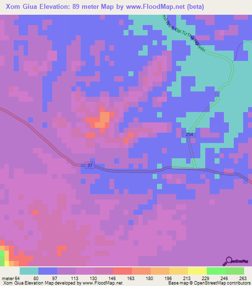 Xom Giua,Vietnam Elevation Map