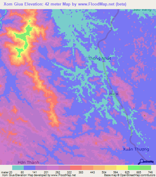 Xom Giua,Vietnam Elevation Map