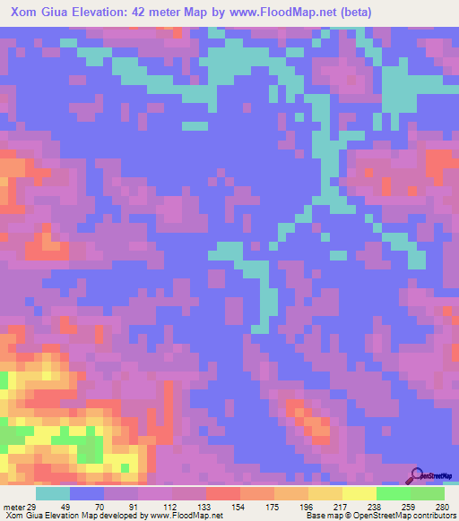 Xom Giua,Vietnam Elevation Map