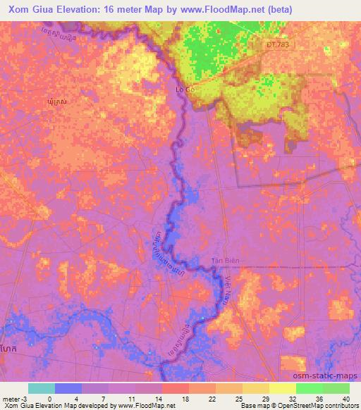 Xom Giua,Vietnam Elevation Map