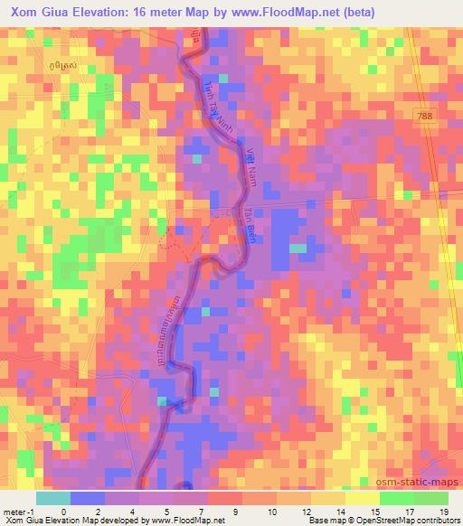 Xom Giua,Vietnam Elevation Map