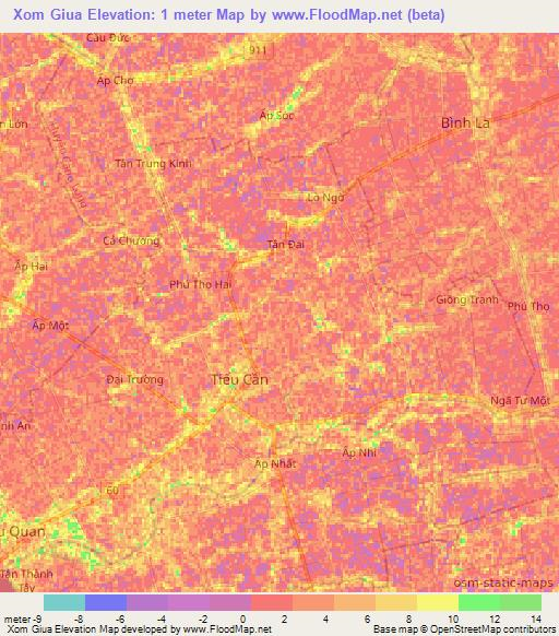 Xom Giua,Vietnam Elevation Map