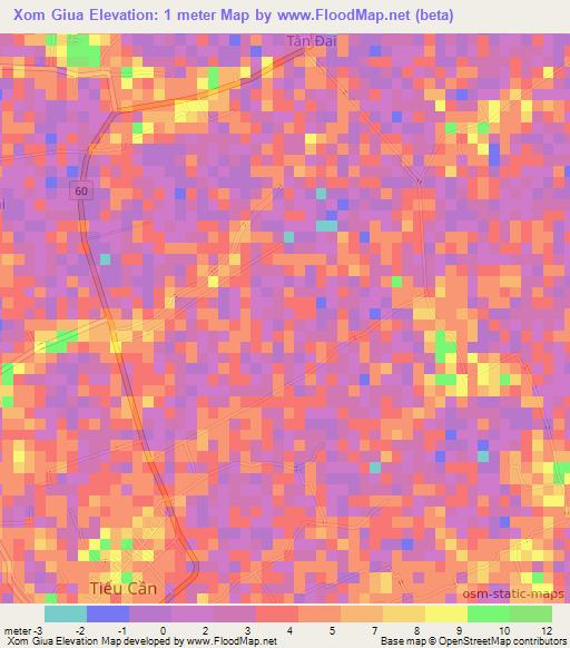 Xom Giua,Vietnam Elevation Map