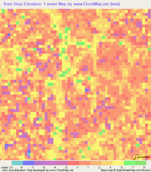 Xom Giua,Vietnam Elevation Map