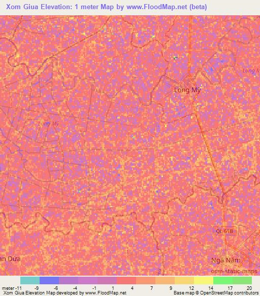Xom Giua,Vietnam Elevation Map