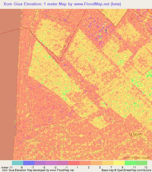 Xom Giua,Vietnam Elevation Map