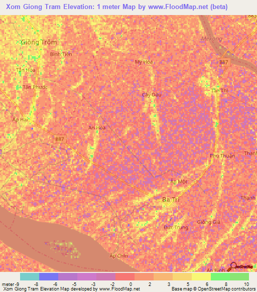 Xom Giong Tram,Vietnam Elevation Map