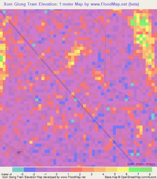 Xom Giong Tram,Vietnam Elevation Map