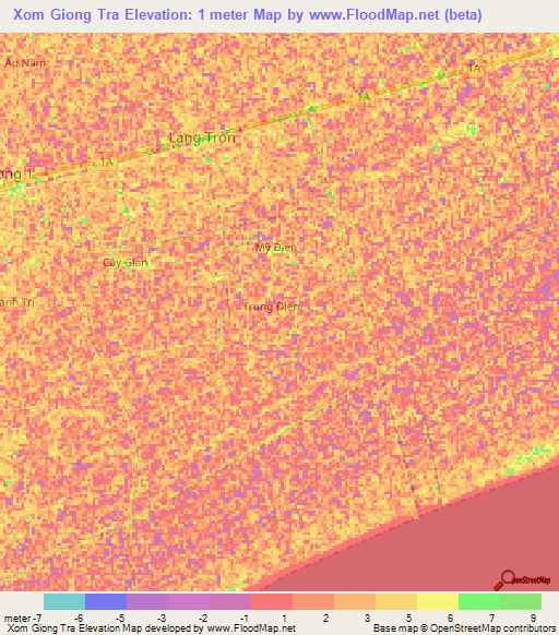 Xom Giong Tra,Vietnam Elevation Map