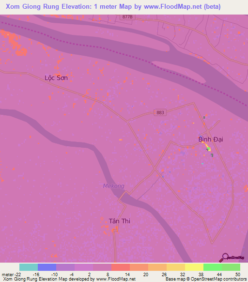 Xom Giong Rung,Vietnam Elevation Map