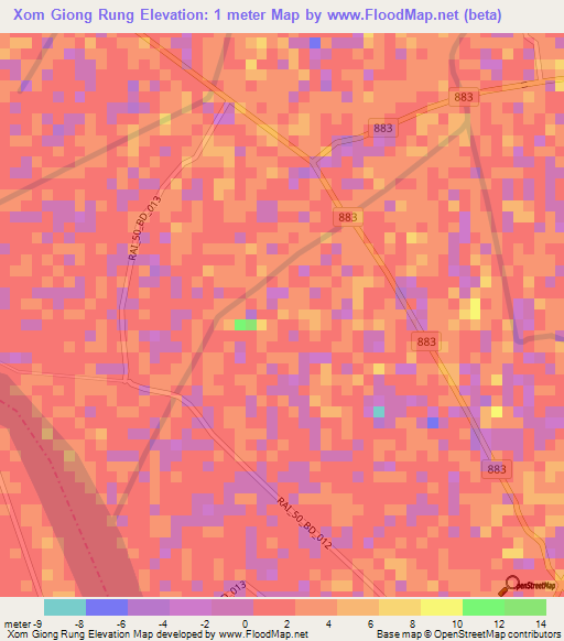 Xom Giong Rung,Vietnam Elevation Map