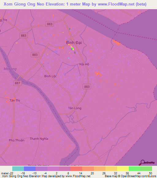 Xom Giong Ong Neo,Vietnam Elevation Map