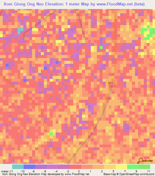 Xom Giong Ong Neo,Vietnam Elevation Map