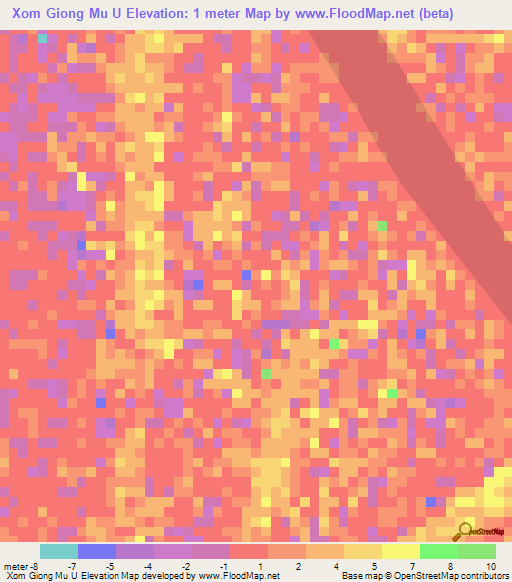 Xom Giong Mu U,Vietnam Elevation Map