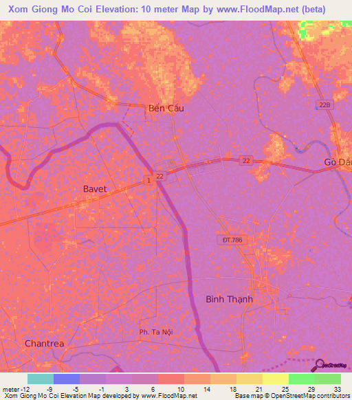 Xom Giong Mo Coi,Vietnam Elevation Map