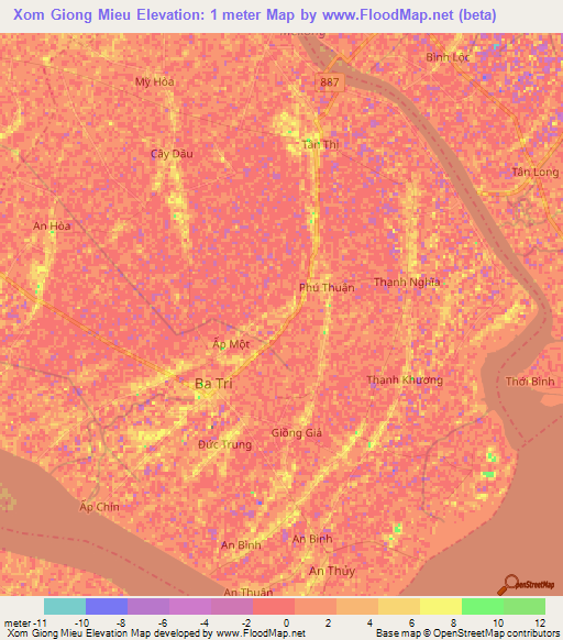 Xom Giong Mieu,Vietnam Elevation Map