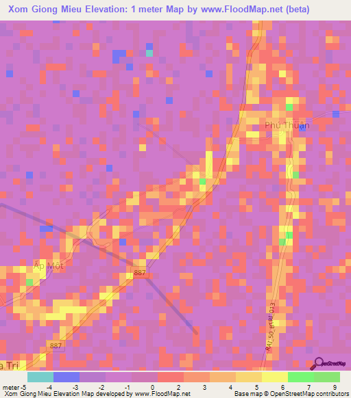 Xom Giong Mieu,Vietnam Elevation Map