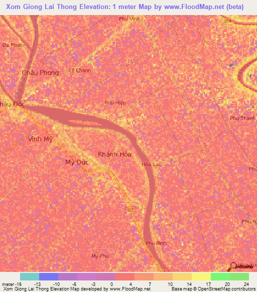 Xom Giong Lai Thong,Vietnam Elevation Map