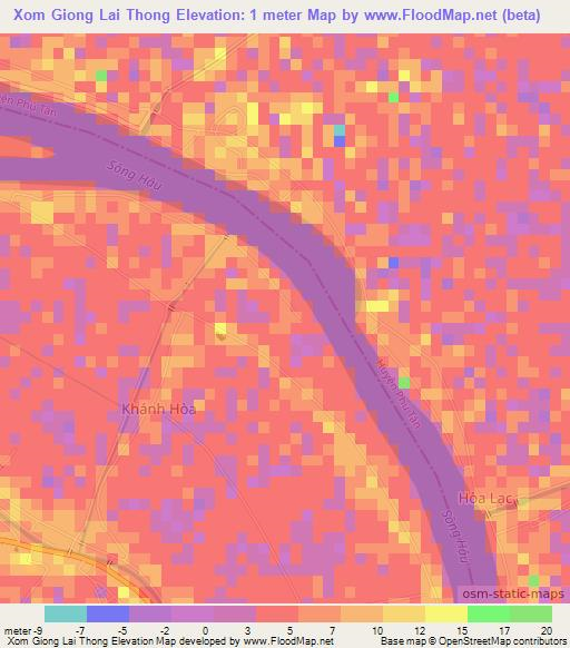 Xom Giong Lai Thong,Vietnam Elevation Map