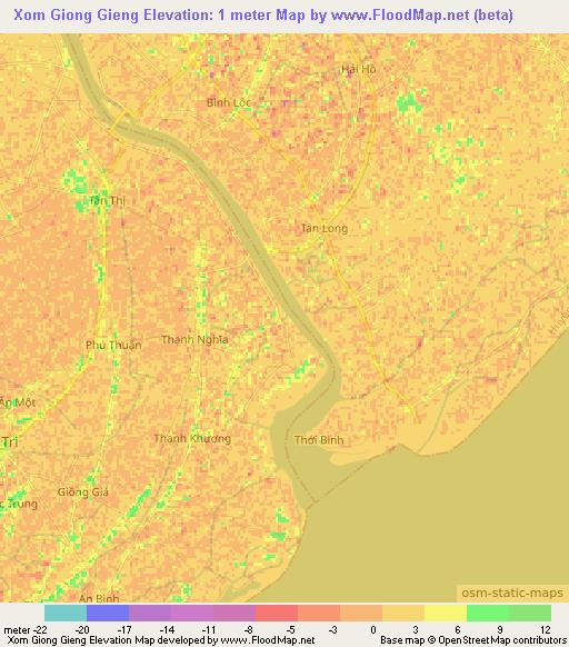 Xom Giong Gieng,Vietnam Elevation Map