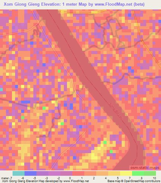 Xom Giong Gieng,Vietnam Elevation Map