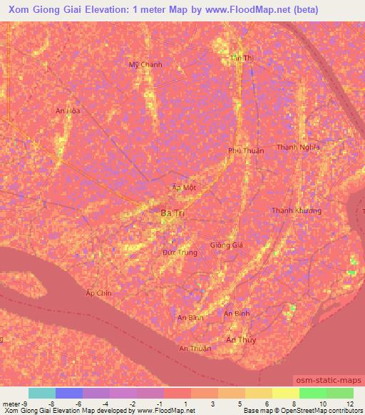 Xom Giong Giai,Vietnam Elevation Map