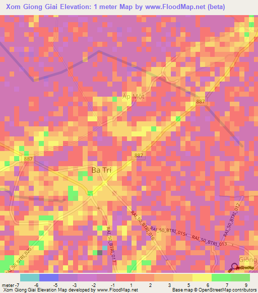 Xom Giong Giai,Vietnam Elevation Map