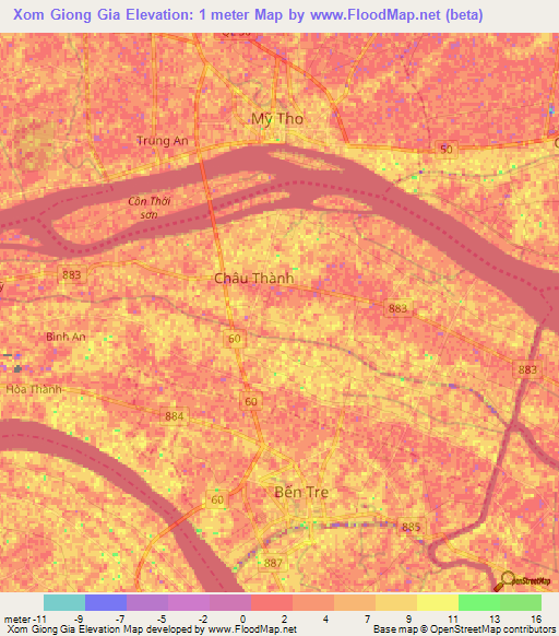 Xom Giong Gia,Vietnam Elevation Map