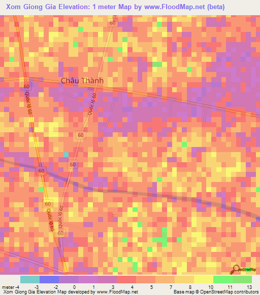 Xom Giong Gia,Vietnam Elevation Map