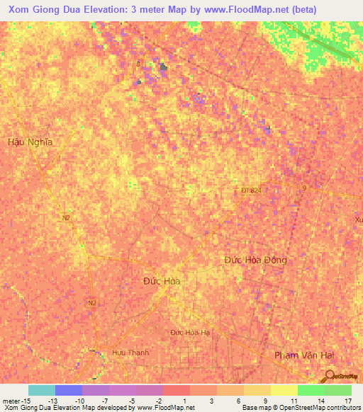 Xom Giong Dua,Vietnam Elevation Map