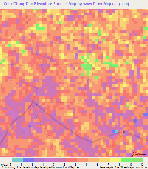 Xom Giong Dua,Vietnam Elevation Map