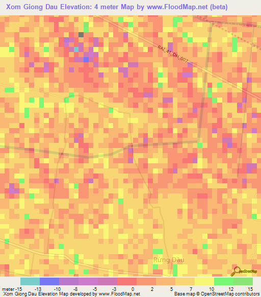 Xom Giong Dau,Vietnam Elevation Map