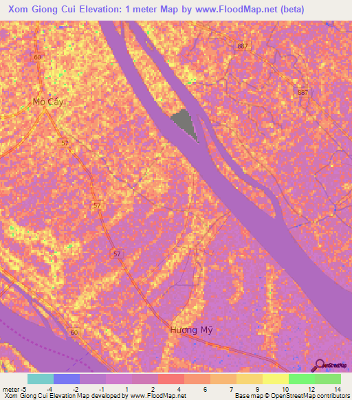 Xom Giong Cui,Vietnam Elevation Map