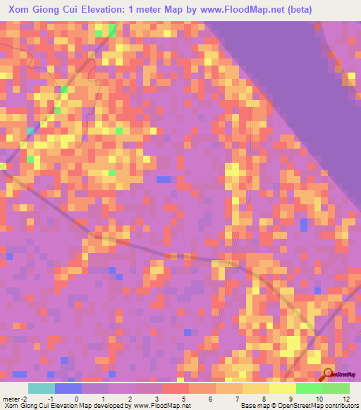 Xom Giong Cui,Vietnam Elevation Map