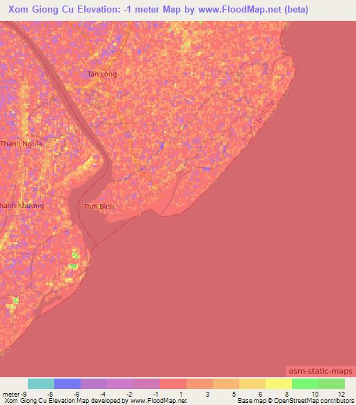 Xom Giong Cu,Vietnam Elevation Map