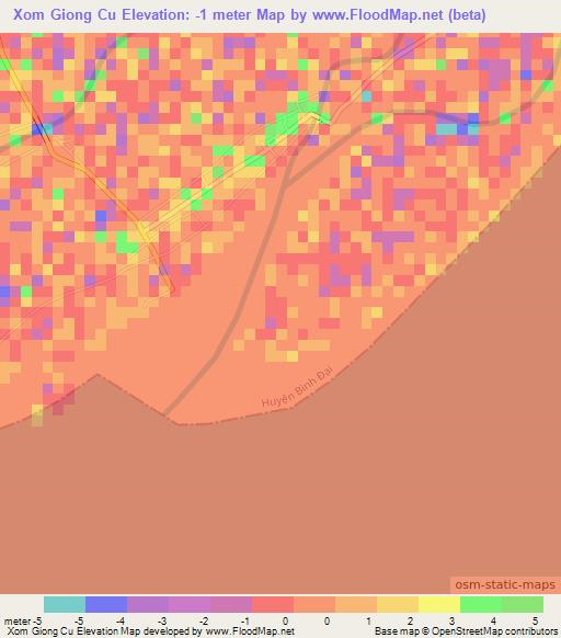 Xom Giong Cu,Vietnam Elevation Map