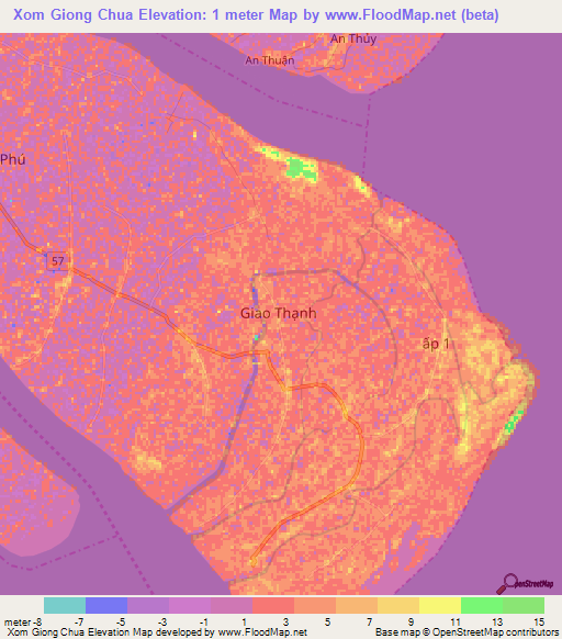 Xom Giong Chua,Vietnam Elevation Map