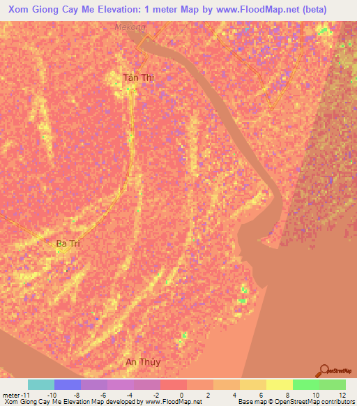 Xom Giong Cay Me,Vietnam Elevation Map