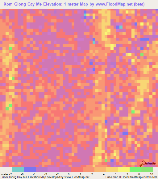 Xom Giong Cay Me,Vietnam Elevation Map