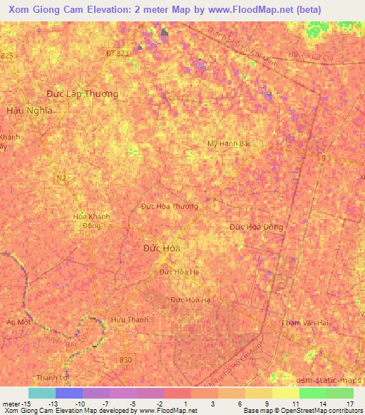 Xom Giong Cam,Vietnam Elevation Map