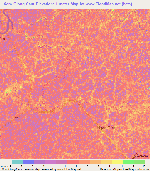 Xom Giong Cam,Vietnam Elevation Map