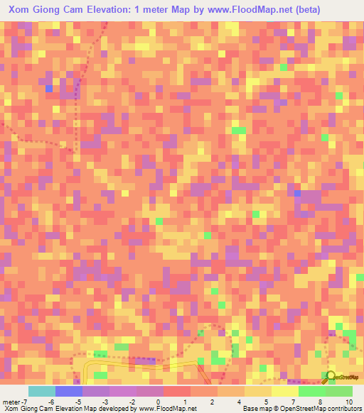 Xom Giong Cam,Vietnam Elevation Map