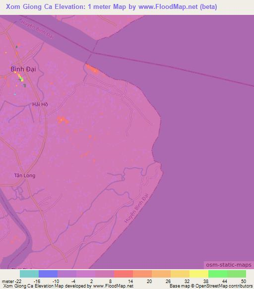 Xom Giong Ca,Vietnam Elevation Map