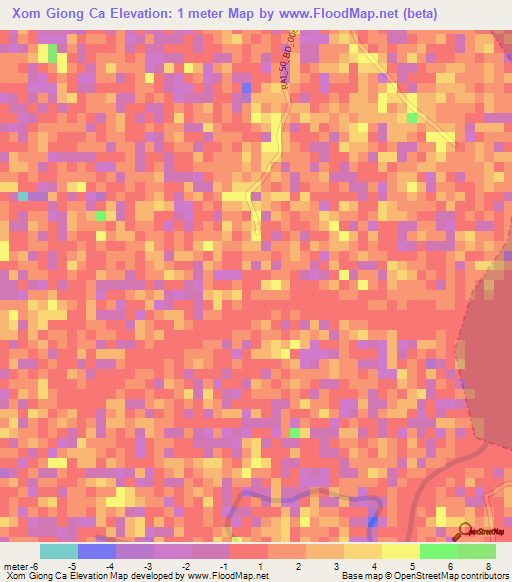 Xom Giong Ca,Vietnam Elevation Map